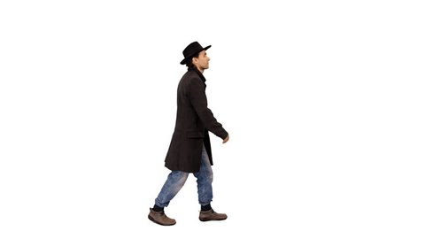 A man walking on transparent background, 4k shot with alpha channel