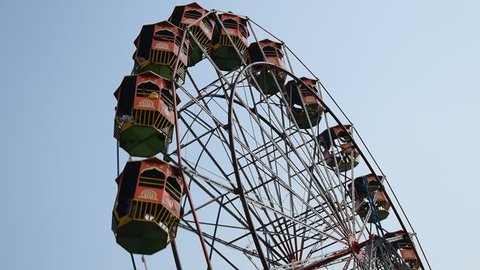 AMRAVATI, MAHARASHTRA, 08 March : Low angle view of a ferris wheel at Salbardi Fair, Amravati, Maharastra, India, 8 March 2016