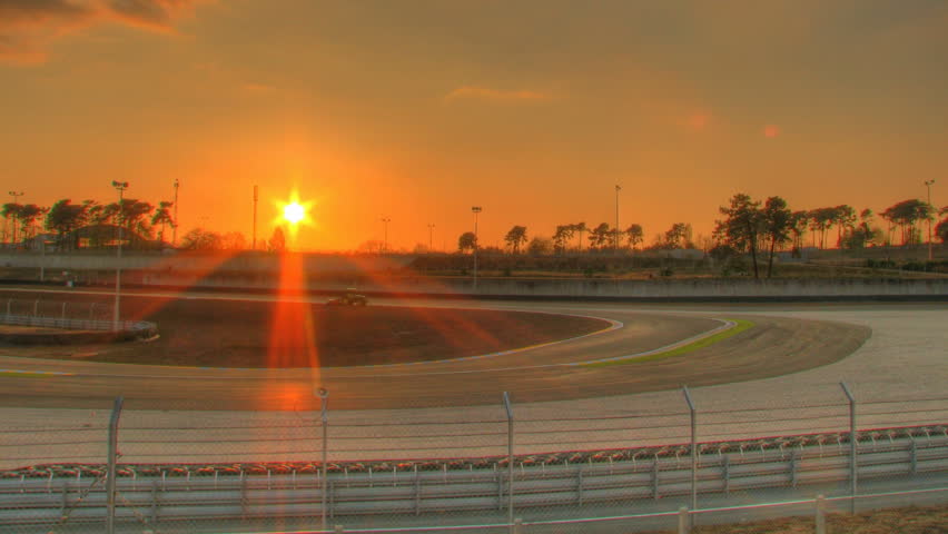 Sunset over circuit, HD time lapse clip, high dynamic range imaging