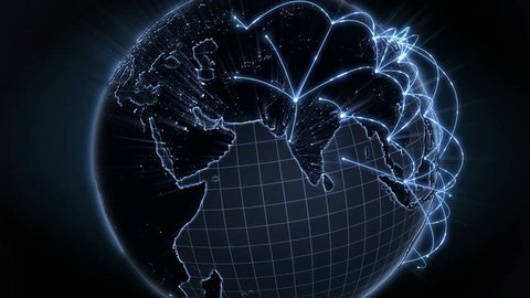 Growing network connection around the world. Global network, internet concept. Blue version. 4K