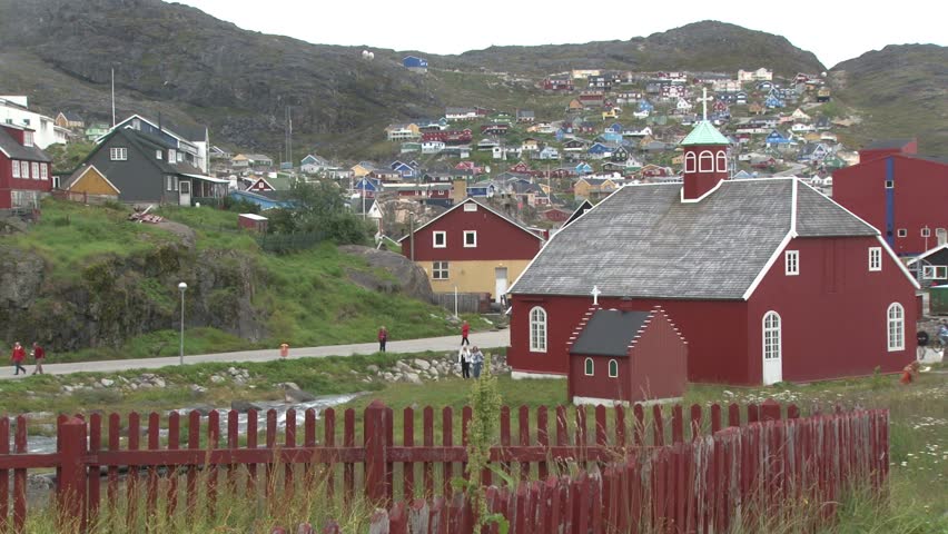 General view of Qaqortoq in Greenland with Saviours Church in the foreground