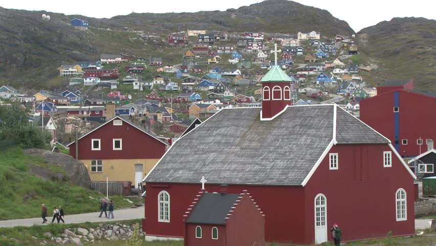 General view of Qaqortoq in Greenland with Saviours Church in the foreground