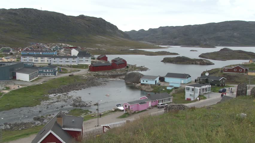 General view of Qaqortoq in Greenland with Saviours Church in the foreground