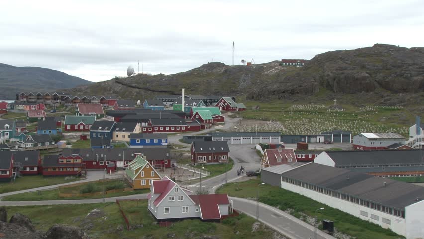 General view of Qaqortoq in Greenland with Saviours Church in the foreground