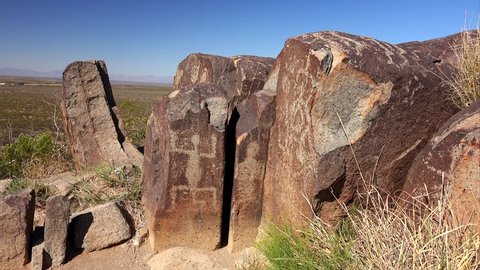 Ancient Petroglyphs at Three Rivers Petroglyph site in New Mexico, USA.
