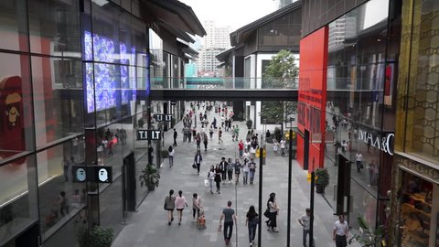 Sept.25,2015-Chengdu,China: Shoppers are walking in Chengdu Sino-Ocean Taikoo Li, a landmark business district in Chengdu.