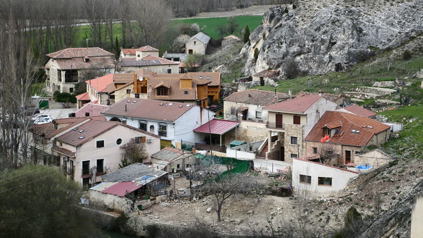 burgomillodo overview village segovia castilla y Stock Footage Video