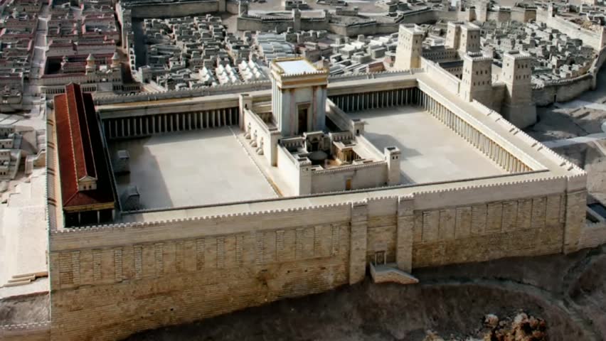 Closeup model of The Second Temple .Jerusalem.The Holy Temple stood on the Temple Mount in Jerusalem during the Second Temple period, between 516 BCE and 70 CE. Camera zoom out Royalty-Free Stock Footage #15706498