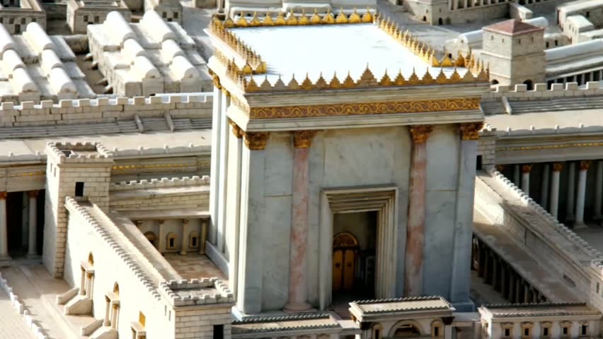 Closeup model of The Second Temple .Jerusalem.The Holy Temple stood on the Temple Mount in Jerusalem during the Second Temple period, between 516 BCE and 70 CE. Camera zoom out Royalty-Free Stock Footage #15706501