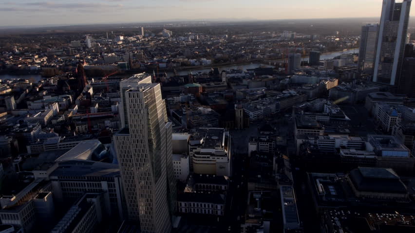 Aerial drone shot Frankfurt