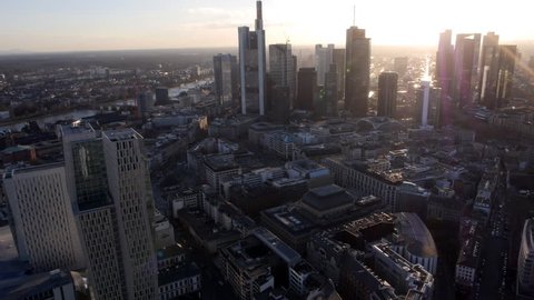Aerial shot Frankfurt Skyline