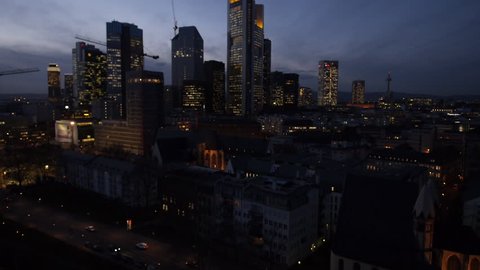 Aerial Drone Night Shot Frankfurt