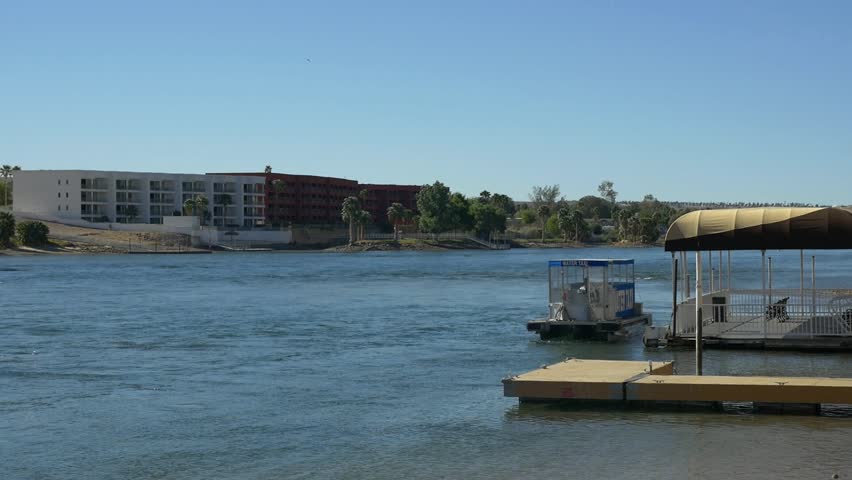 A boat taxi leaves the dock in Laughlin, NV