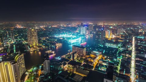 night illumination roof top bangkok bay traffic panorama 4k time lapse thailand