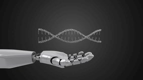 A robotic mechanical arm with DNA. Strong stylish futuristic design concept. Cybernetic organism with Artificial Intelligence. Loopable video.