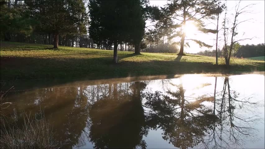morning sun pond reflection