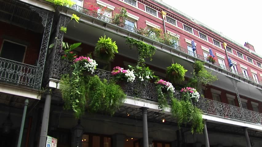 Beautiful flowers adorn a balcony in New Orleans