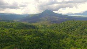 4K aerial footag of Panoramic aerial of volcano Gunung on a beautiful day
