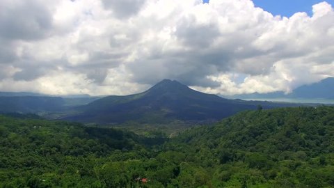 4K aerial footag of Panoramic aerial of volcano Gunung on a beautiful day

