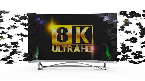 Modern 8k TV on a white background, 3d render.Alpha channel is included.