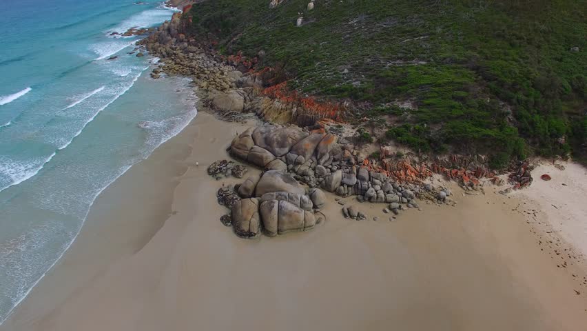 Wilsons Promontory, aerial view of red rocks.