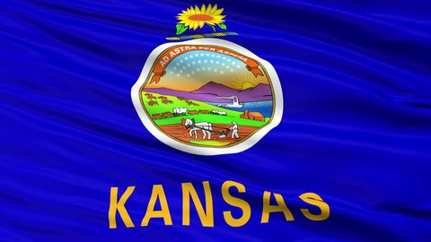 Kansas Flag Close Up Realistic Animation Seamless Loop - 10 Seconds Long
