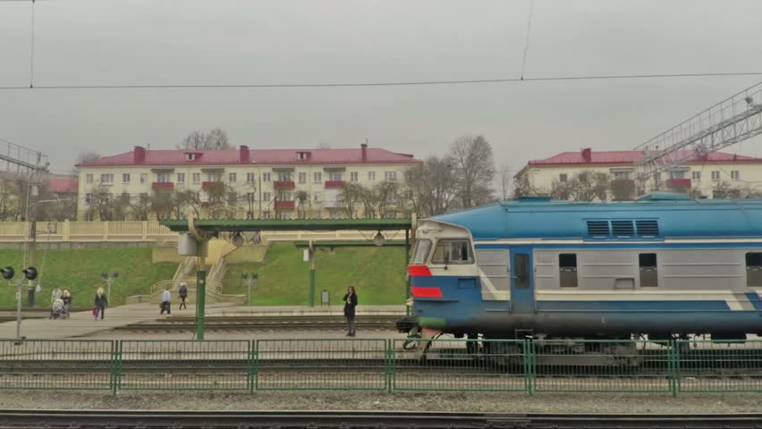 Diesel train departing from railway station full hd