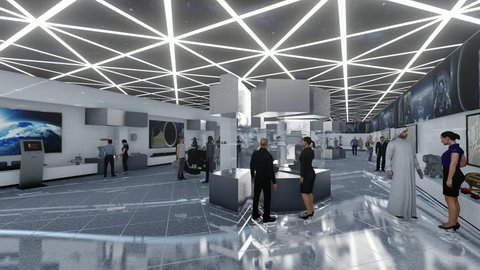 Animation of the international exhibition project. Exhibition stands and interior design. Space technology and weapons. Draft project.
Computer graphics 3d render.
