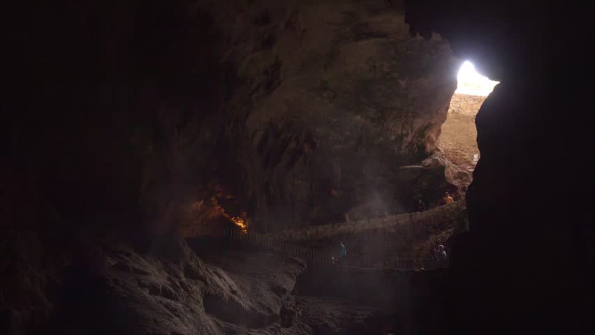 Tourists at The Natural Entrance to Carlsbad Caverns National Park