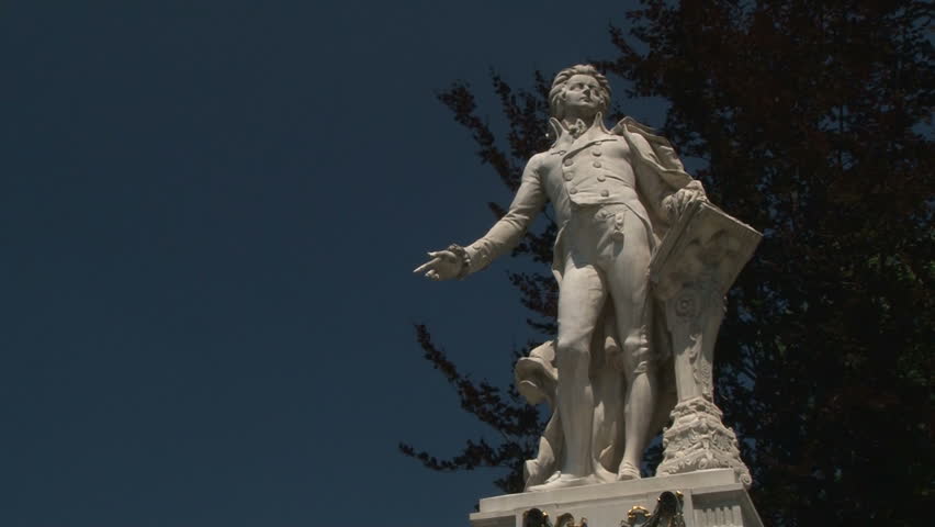 Mozart Statue in Vienna, Austria. Wolfgang Amadeus Mozart is definitely one of the best known names connected with Vienna and Austria. Mozart’s statue in Vienna city center. Imperial Palace Gardens