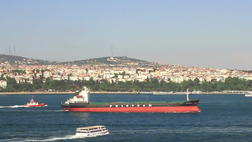 ISTANBUL - JUNE 6: Polsteams tanker ship sails in Bosporus waters on June 6,
