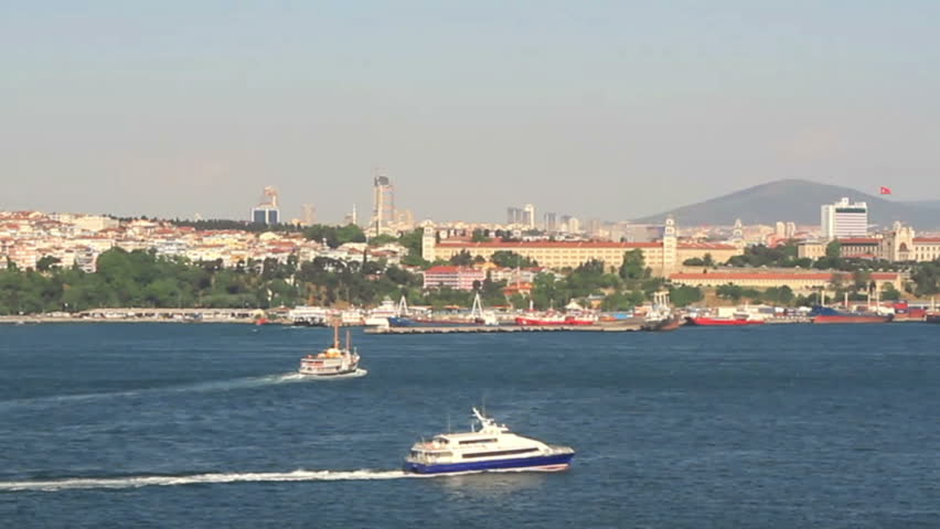 Local fast catamaran passenger ferry sails in Bosporus sea in Istanbul 