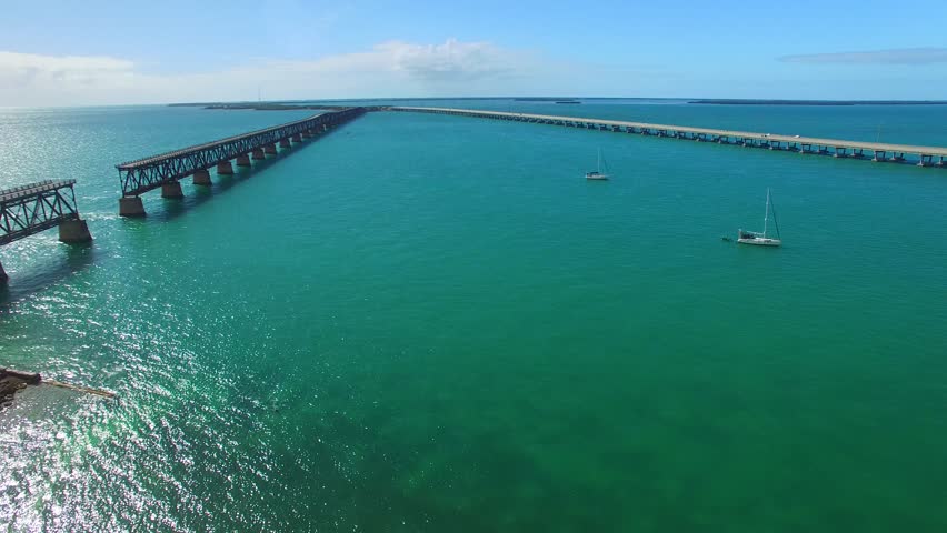 Bahia Honda old and new bridge in Florida Keys, aerial view.