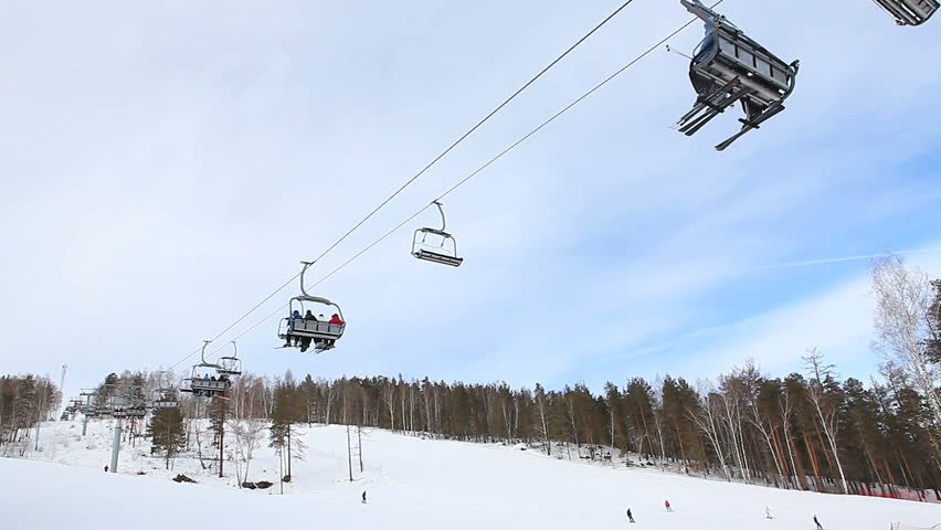 ski elevator at ski resort. fast motion