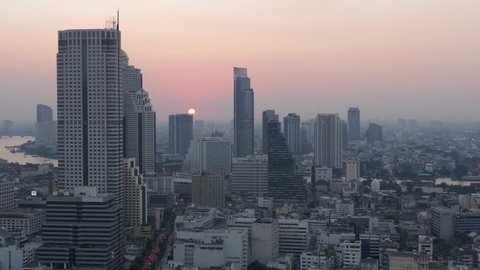 sunset bangkok roof top downtown panorama 4k time lapse thailand