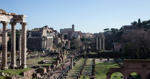 Rome, Italy - roman forum on a sunny morning - Timelapse - January 2015