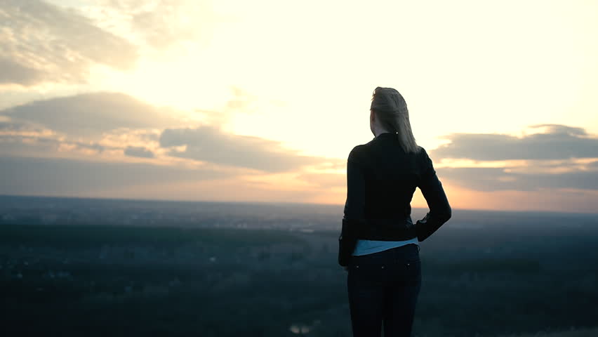 Beautiful Girl Watching The Sunset Stock Footage Video 100