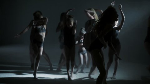 contemporary dance dancer young multi ethnic girls black leotard creative edgy dramatic powder supple movement interpretation
