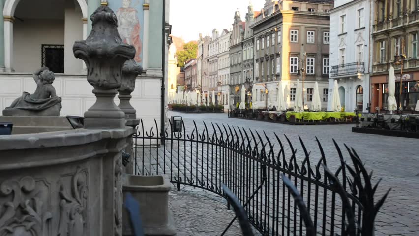 Proserpine Fountain - one of the four fountains in Old Market in Poznan, Poland, located in front of City Hall. The sculpture shows the scene of kidnapping of Proserpine by the ruler of underworld.