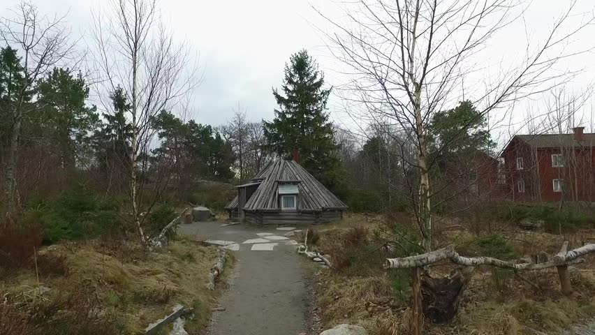 Street at Skansen, Stockholm, Sweden during cloudy day. Using of DJI Osmo for better stabilization and smooth motion.