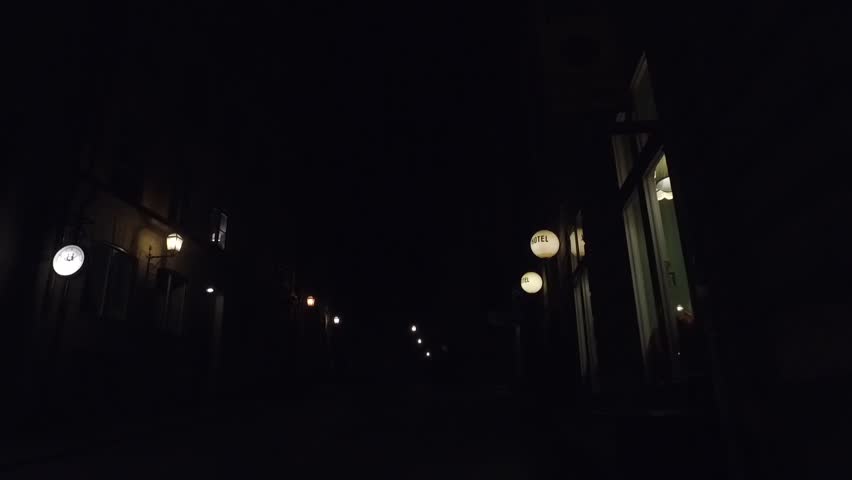 Night View Of The City Center, Stockholm, Sweden. Street lamp at Gamla Stan.