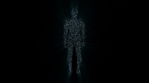 silhouette of a human figure moving in the space through the teleport, hyperspace jump 4K