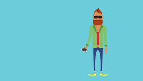 Loop Hipster Animation with phone on blue and black background/Loop Hipster Animation with phone/Hipster Animation with phone