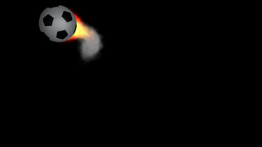 Soccer balls with fire and smoke trail against black,can be used as transition