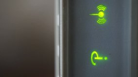 Footage Wi-Fi router green icons blinking close up. Full HD video