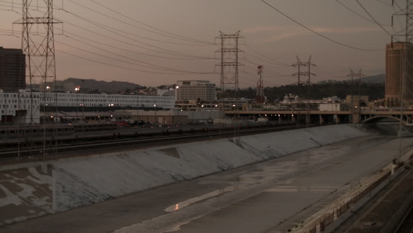 Los Angeles River with train tracks