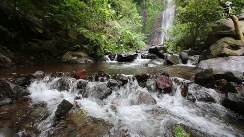 Hidden rain forest waterfalls in Les Village, Bali. HD footage