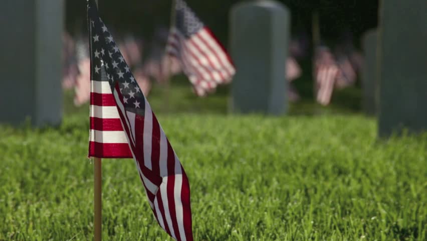 Memorial Day Veteran's Cemetery with flags
