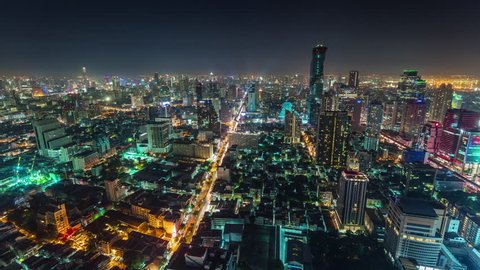bangkok night light hight roof top city panorama 4k time lapse thailand