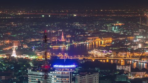 BANGKOK, THAILAND - JANUARY 2016: famous night light river temple panorama 4k time lapse circa january 2016 bangkok, thailand.